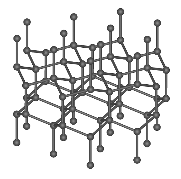 藍絲黛爾石=六方晶系隕石鉆石的碳分子立體構架圖